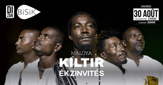 Bisik avec Kiltir  ék zinvité et J-Zeus Maloya lamour Samedi 30 Août 2025 à 19H . Bisik, vous invite en effet à une soirée an Kabar mémorable avec le groupe Kiltir. Kalprod Radio 